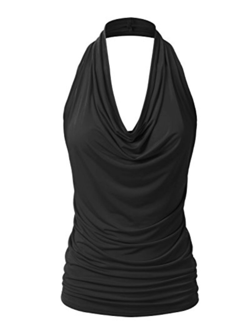 Womens Sleeveless Halter Neck Draped Front Tank Top Backless Pull On